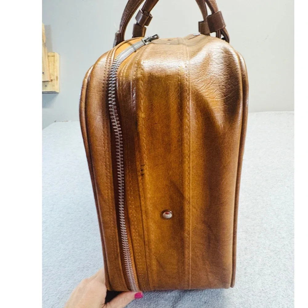 Vintage Samsonite Brown Faux Leather Carry On Luggage Travel Suitcase Retro